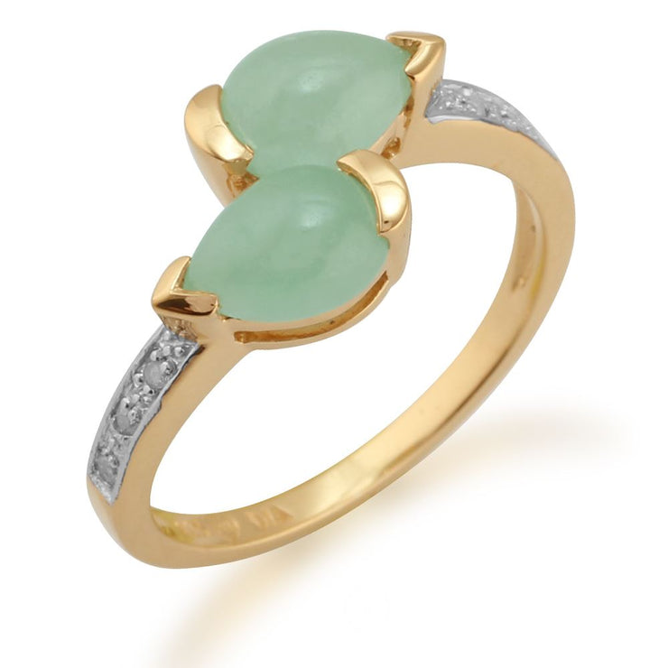 gemondo jade bague ,argent sterling Plaqué Or 1.34ct CT JADE & 3PT diamant deux Pierre bague