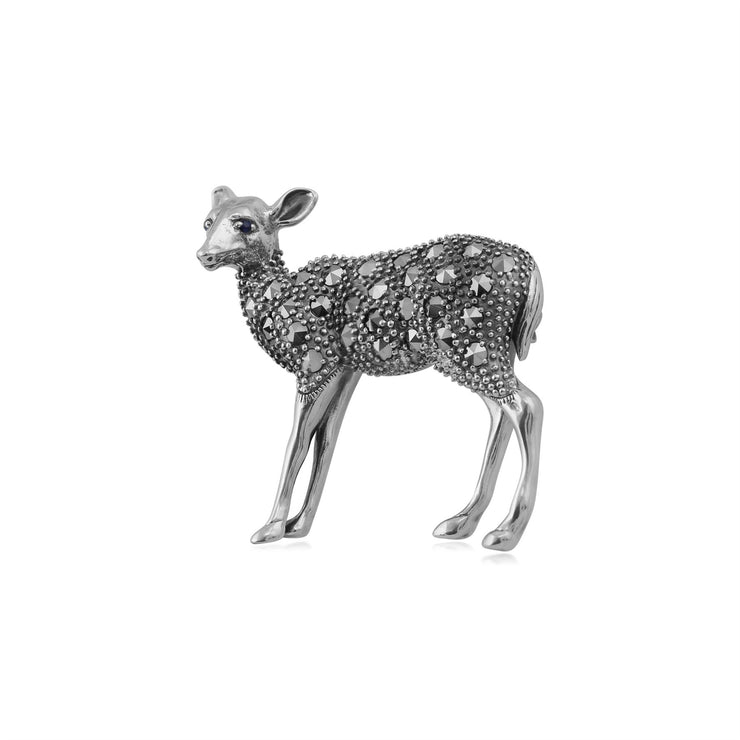 Marcassite Broche, Argent Sterling Saphir & Marcassite Cerf Broche