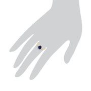 Bague Géométrique Argent Plaqué Or Lapis Lazuli Prisme Hexagonal