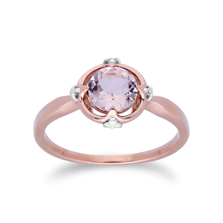 Gemondo 9ct Rose Gold Halo Morganite & Diamond Round Cut Ring