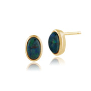 Pendentif et Boucles d'Oreilles Clou Classique Or Jaune 375 Opale Triplet Serti Clos