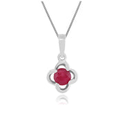 Pendentif Florale Or Blanc 375 Rubis Rond Style Halo