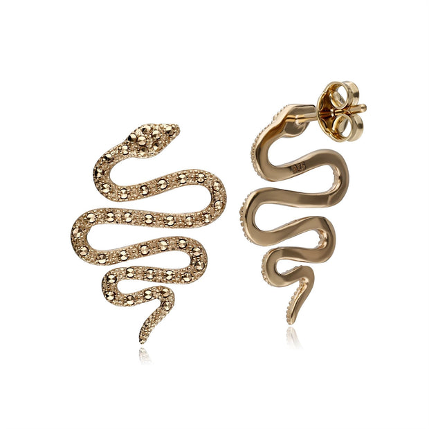 Boucles d’Oreilles Serpent Argent 925 Plaqué Or avec Marcassite