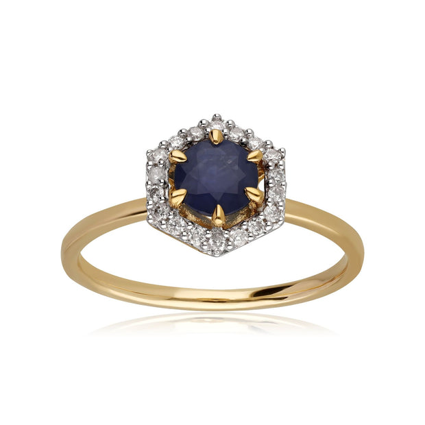 Bague Fiançailles Halo Or Jaune 750 Saphir 0,92ct et Diamant