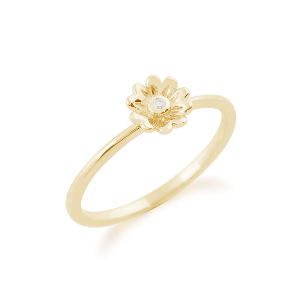 Gemondo 9ct Yellow Gold 0.01ct Diamond Stackable Floral Ring