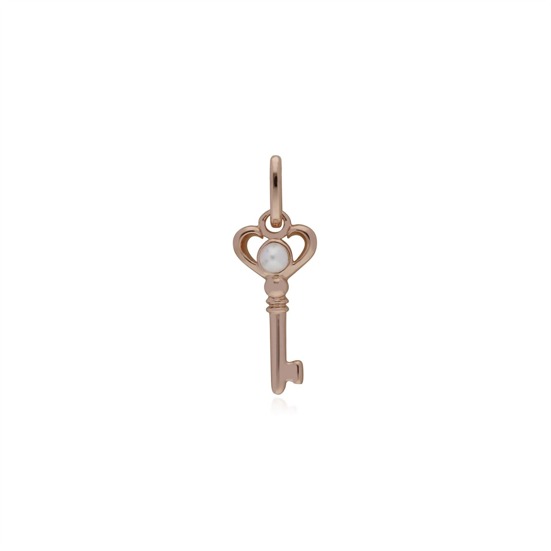 Pendentif Classique Cadenas Cœur Argent 925 Plaqué Or Rose et Charms Clé Perle