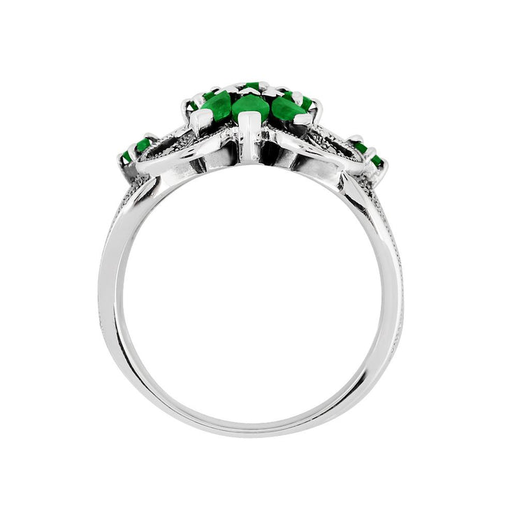 En Argent Sterling 925 0,74 CT Émeraude & Marcassite Bague Coktail