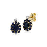 9 ct Saphir or Jaune & Diamant Ovale Grappe Boucles D'Oreilles Clous