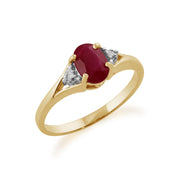 9 Ct Or Jaune 0.95CT CT NATUREL RUBIS & Diamant classique bague pierre Unique