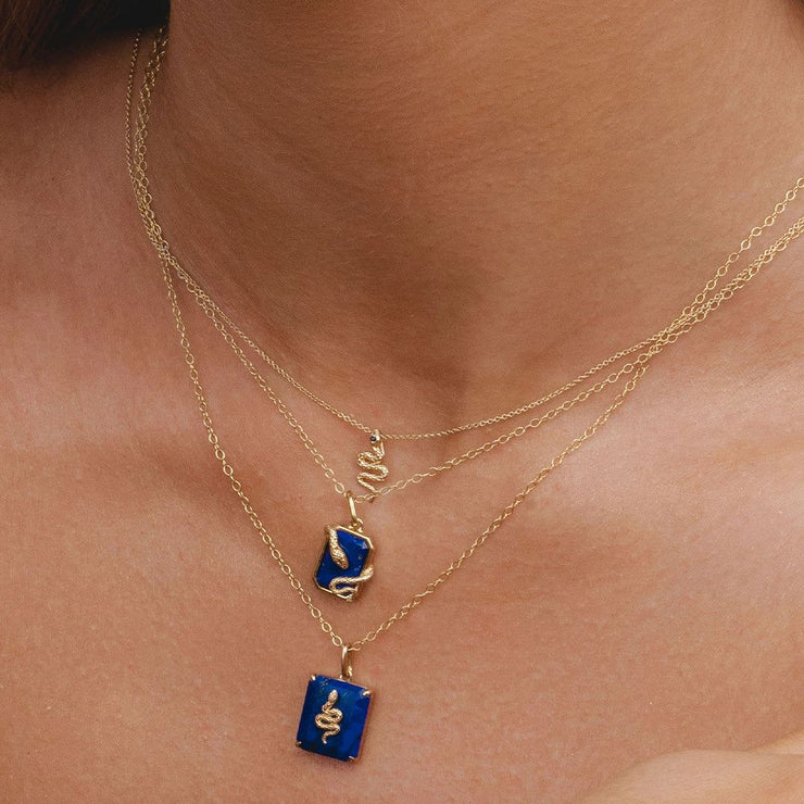 Pendentif Grand Deco Serpent Enroulé en Lapis Lazuli en Argent Doré à l'Or Fin