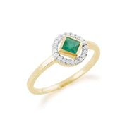 Gemondo Émeraude Bague, 9ct Or Jaune 0.27ct Bague Émeraude & Diamant