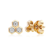 Boucles d'Oreilles Clou Géométrique Trilogie Or Jaune 375 Diamant