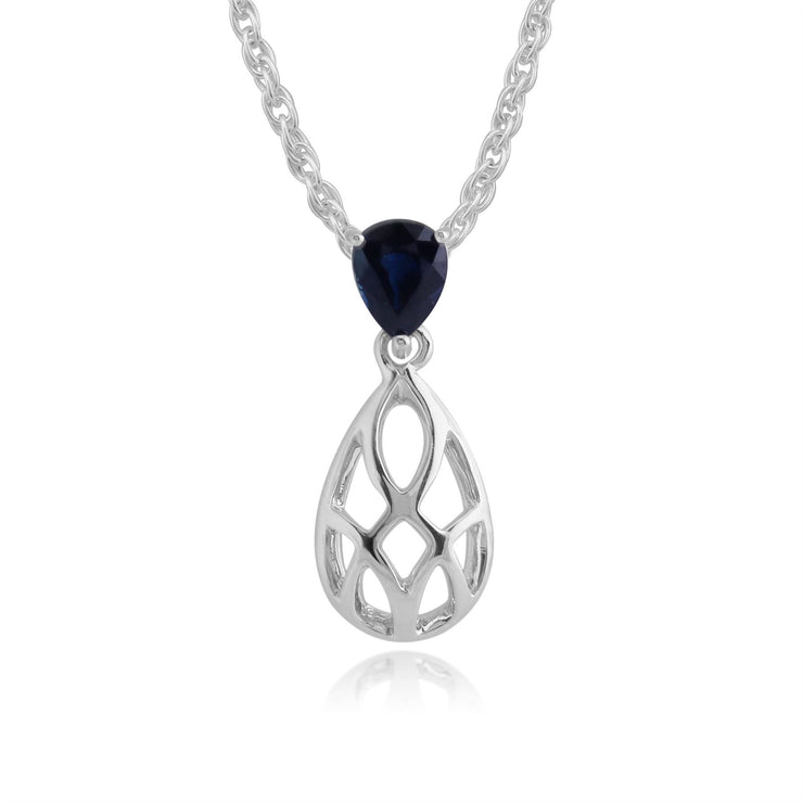 Pendentif et Boucles d'Oreilles Pendantes Classique Or Blanc 375 Saphir Poire