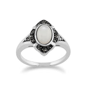 Gemondo Art Déco Bague, en Argent Sterling 925 1.00 Carat Nacre & Marcassite Art Déco Bague