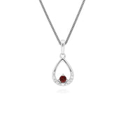 s 9 CT or Blanc Unique Grenat et Diamant Poire Pendentif sur 45cm Chaîne