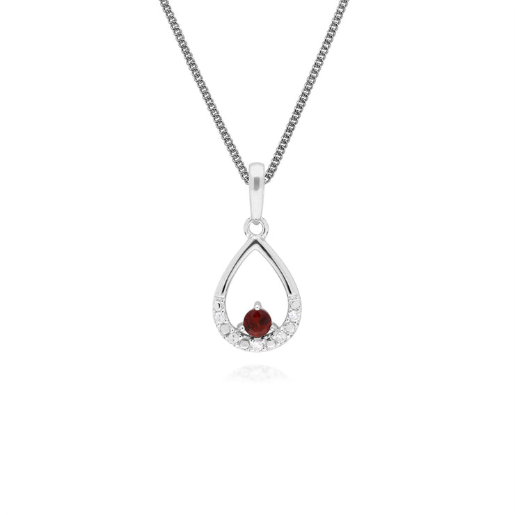 s 9 CT or Blanc Unique Grenat et Diamant Poire Pendentif sur 45cm Chaîne