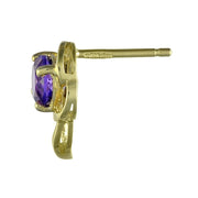 Pendentif et Boucles d'Oreilles Clou Floral Classique Or Jaune 375 Améthyste et Diamant