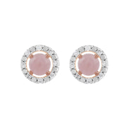 Boucles d'Oreilles Clou Quartz Rose Classique Or Rose 375 et Ear-Jacket Rond Diamant