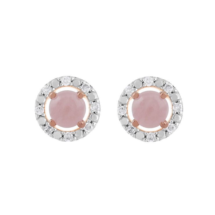 Boucles d'Oreilles Clou Quartz Rose Classique Or Rose 375 et Ear-Jacket Rond Diamant