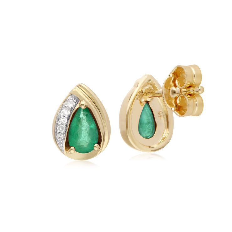 �meraude Boucles D'Oreilles, 9 CT or Jaune �meraude et Diamant Poire Boucles D'Oreilles Classiques