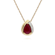 Rubis Collier, 9 CT Rubis or Jaune & Diamant Poire Classique Pendentif sur 45cm Chaîne