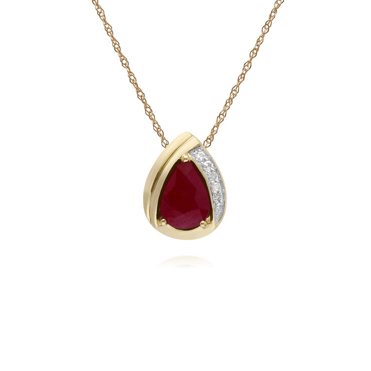 Rubis Collier, 9 CT Rubis or Jaune & Diamant Poire Classique Pendentif sur 45cm Chaîne