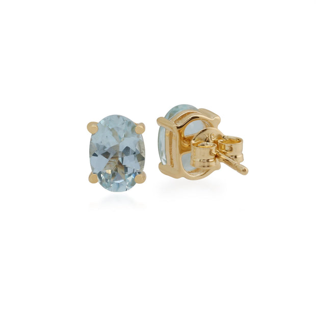 Boucles d'Oreilles Classique Clou Or Jaune 375 Aigue-marine