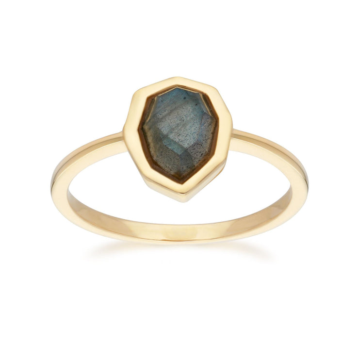 Bague Irrégulière B Gem Argent 925 Plaqué Or Labradorite