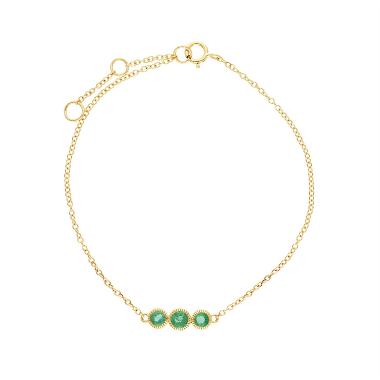 Émeraude Bracelet, 9 CT or Jaune Émaraude Triple Stone Round Milgrain 19cm Bracelet
