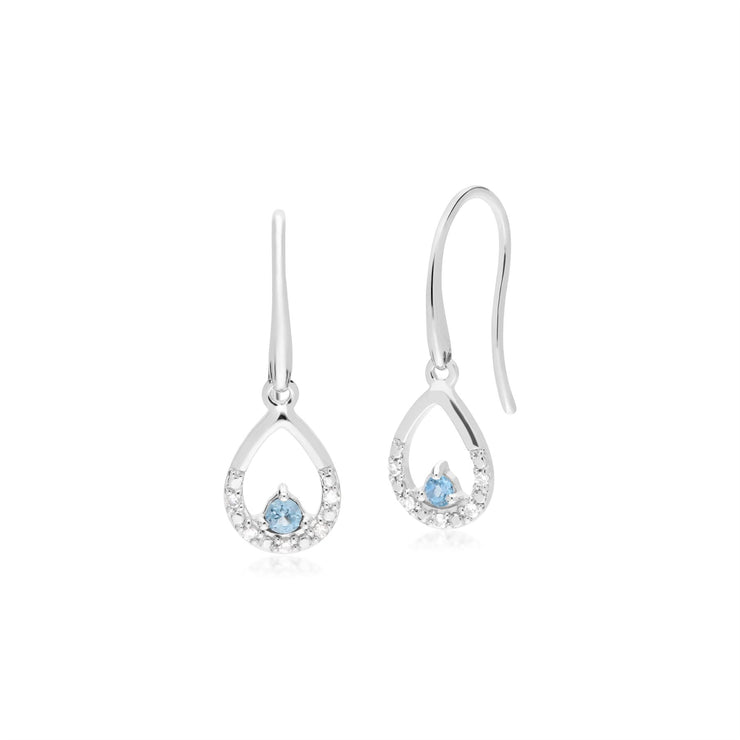 9 ct or Blanc Unique Topaze Bleu et Diamant Poire Boucles D'Oreilles Goutte