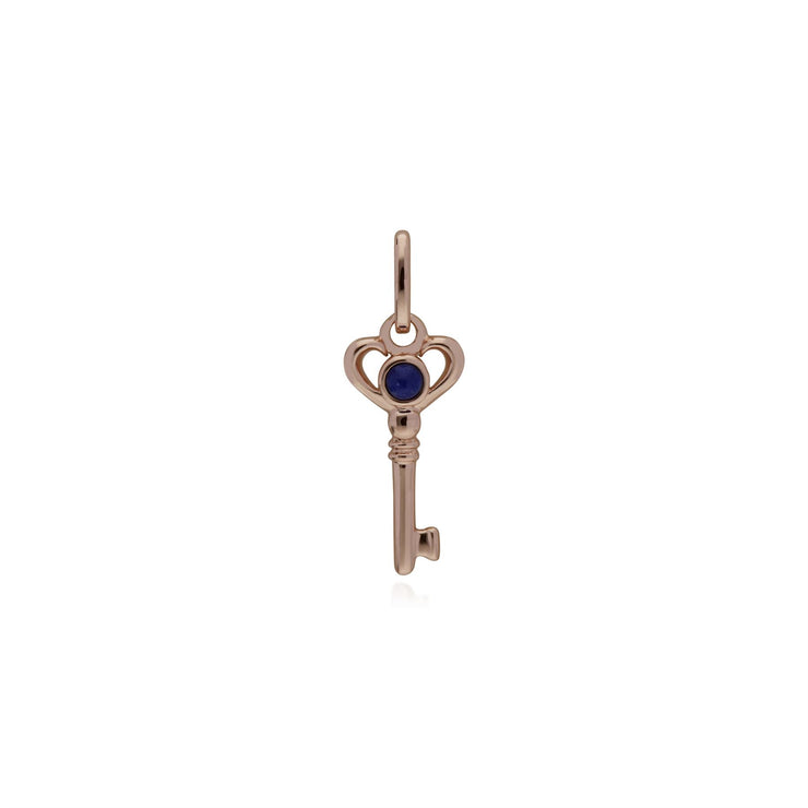 Pendentif Classique Cadenas Cœur Torsadé Argent 925 Plaqué Or Rose et Charms Clé Lapis Lazuli