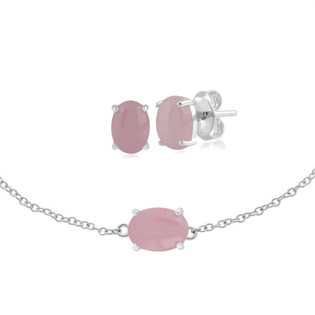 Boucles d'Oreilles Clou et Bracelet Classique Argent 925 Kunzite Opaque Oval