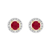 Boucles d'Oreilles Clou Rubis Classique Or Jaune 375 et Ear-Jacket Rond Diamant