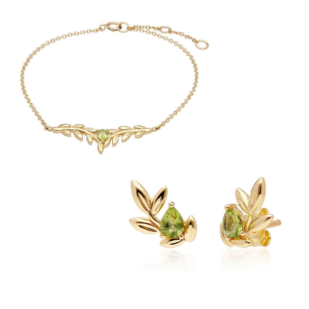 Bracelet et Boucles d'Oreilles Clou O Leaf Or Jaune 375 Péridot