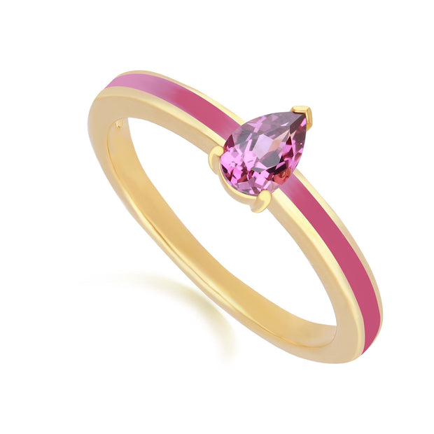 Bague Siberian Waltz  Émail Rose & Rhodolite em Argent Doré à l'Or Fin