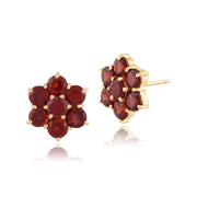 Boucles d'Oreilles Clou Floral Or Jaune 375 Grenat Style Cluster