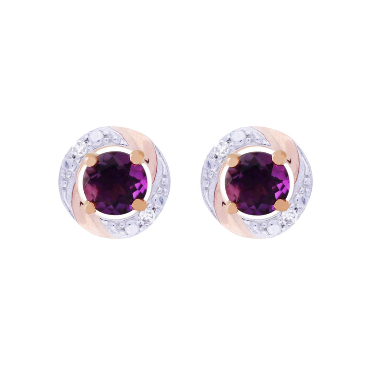 Boucles d'Oreilles Clou Améthyste Classique Or Rose 375 Diamant et Ear-Jacket Rond