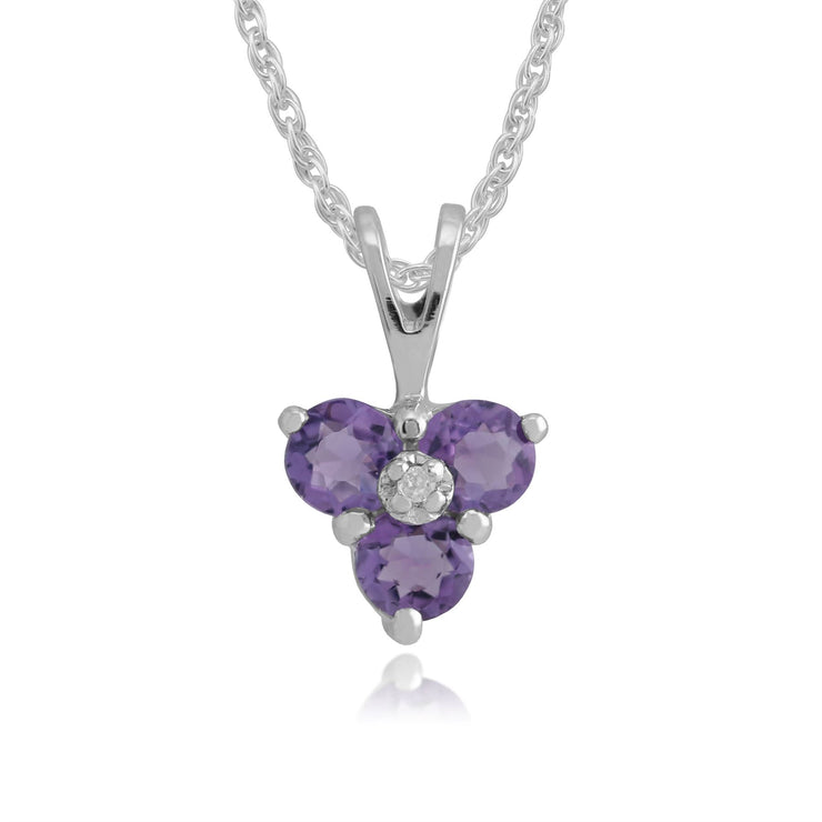 Boucles d'Oreilles Clou et Pendentif Floral Or Blanc 375 Tanzanite et Diamant