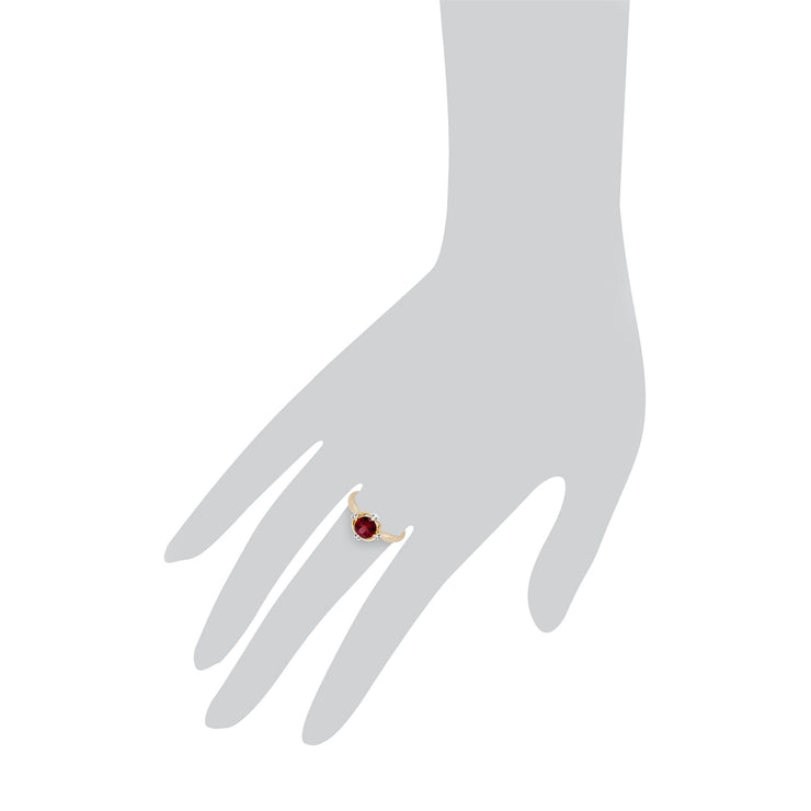 Gemondo 9ct Yellow Gold Halo Mozambique Garnet & Diamond Round Cut Ring