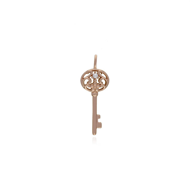 Pendentif Classique Cadenas Cœur Argent 925 Plaqué Or Rose et Charms Grande Clé Perle