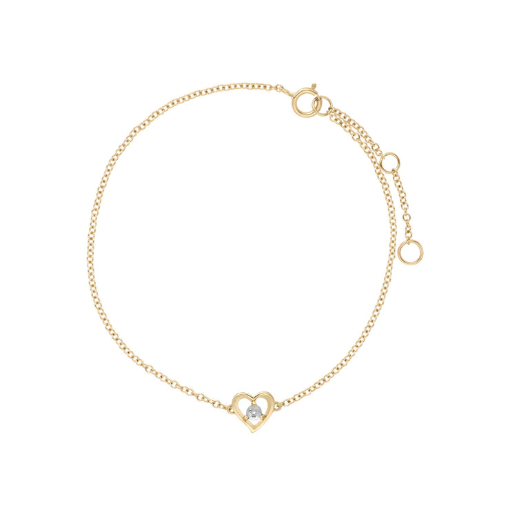 Bracelet de Diamants, 9 CT or Jaune Diamant Rond Pierre Unique Coeur 19cm Bracelet