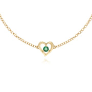 émeraude Bracelet, 9 Ct Or Jaune émaraude Rond Pierre UNIQUE COEUR 19CM BRACELET