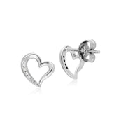 Diamant Boucles D'Oreilles, 9 CT or Blanc Diamant Tendance Boucles D'Oreilles Puces Coeur
