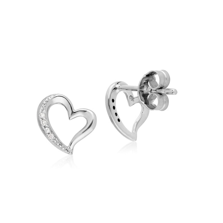 Diamant Boucles D'Oreilles, 9 CT or Blanc Diamant Tendance Boucles D'Oreilles Puces Coeur