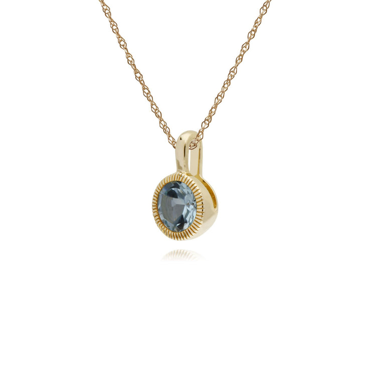 Topaze Bleu Collier, 9 CT or Jaune Unique Pierre Topaze Bleue Rond Milgrain Pendentif sur 45cm Chaîne