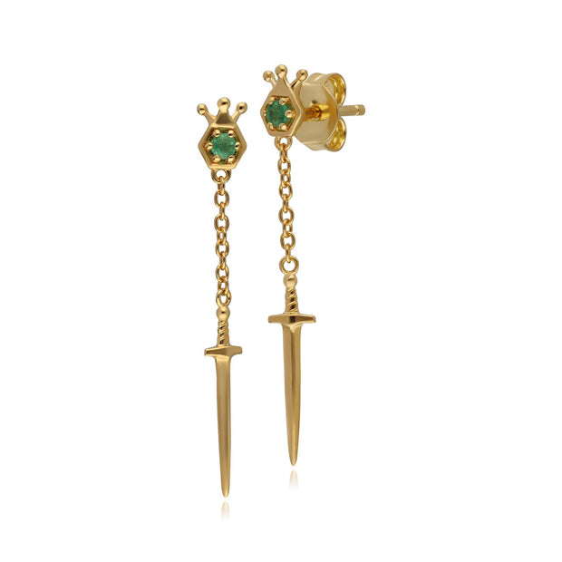 Boucles d'Oreilles Pendantes ECFEW™ 'The Liberator' Epée avec Emeraude