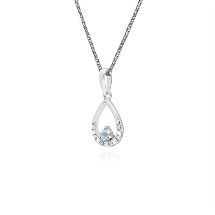 s 9 CT or Blanc Unique Aigue-Marine & Diamant Poire Pendentif sur 45cm Chaîne
