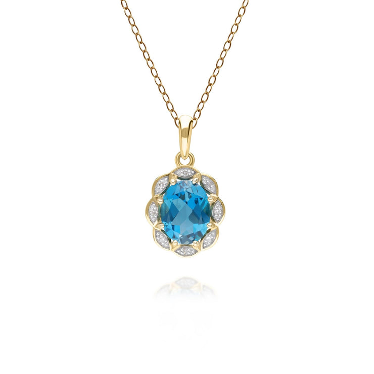 Pendentif classique or jaune 375 avec topaze bleue de Londres et diamant lux