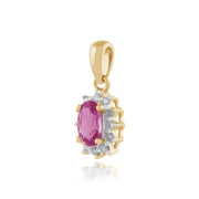 Pendentif Classique Or Jaune 375 Saphir Rose Oval et Diamant Style Cluster