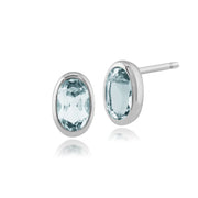 Boucles d'Oreilles Clou Classique Or Blanc 375 Aigue-Marine Ovale